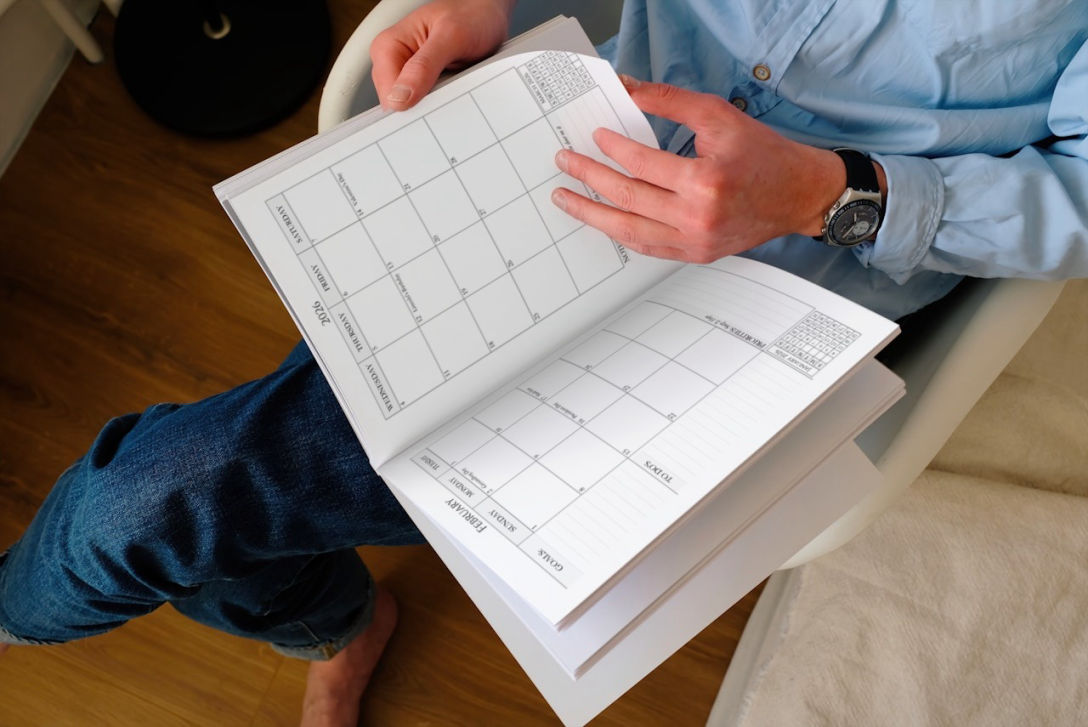 Month at-a-glance with two-page spread monthly views