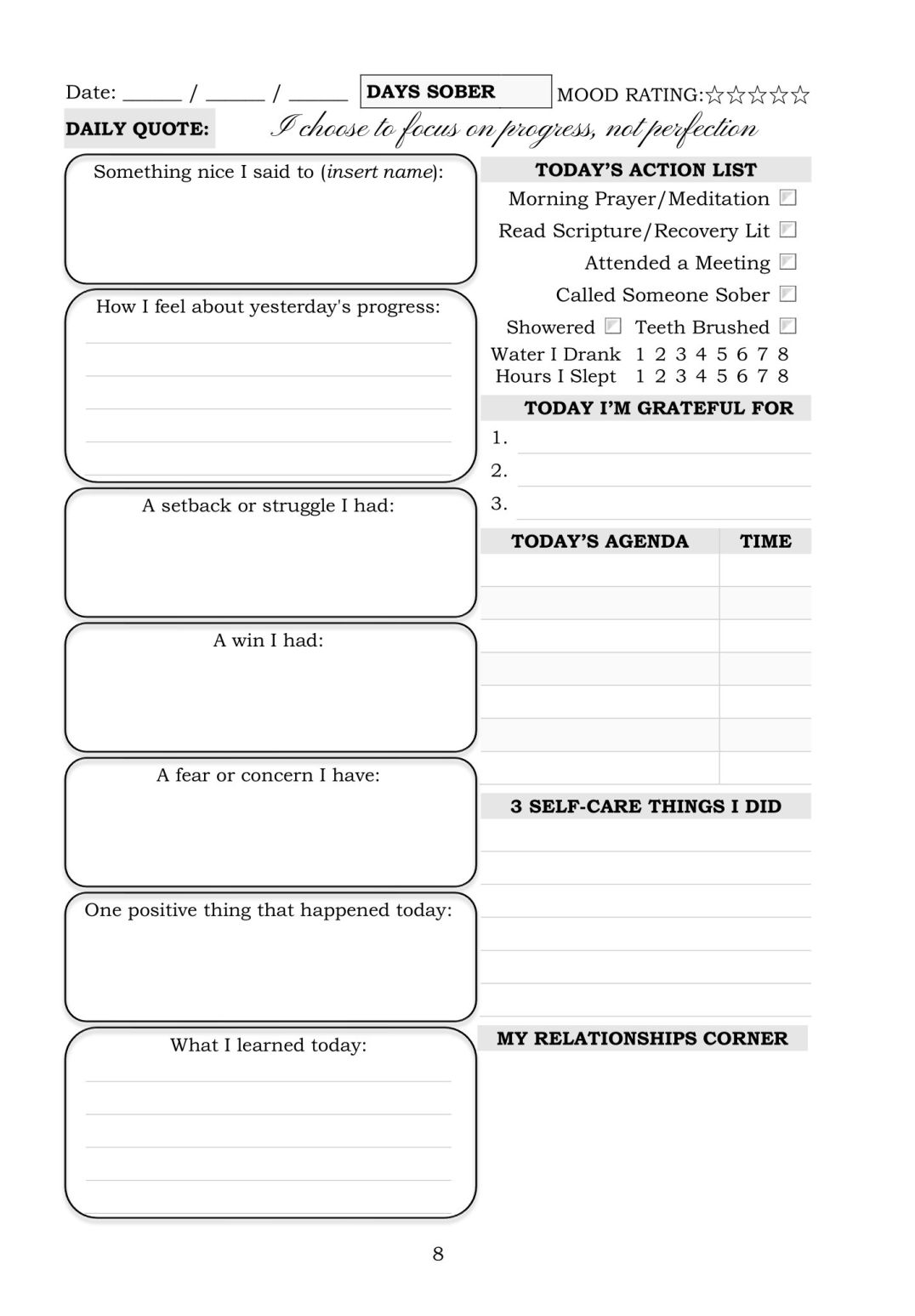 AA 12 steps Daily journal & check-ins